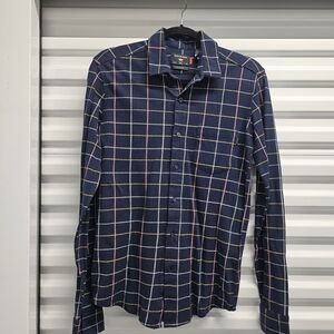 Dockers Men's Navy and Pink Plaid Shirt
